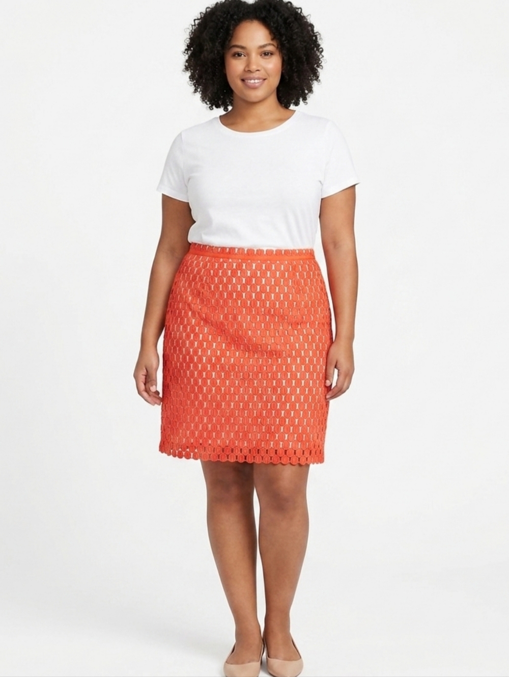 Talbots Woman's Petite Plus Eyelet Orange Eyelet Pencil Skirt